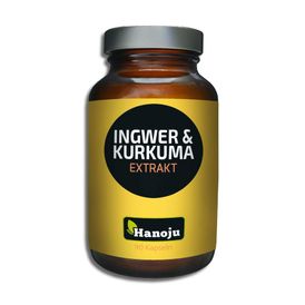 Produktansicht von Hanoju Ingwerwurzel Extrakt 200 mg + Kurkuma (Curcuma) Extrakt 200 mg, 90 Kapseln