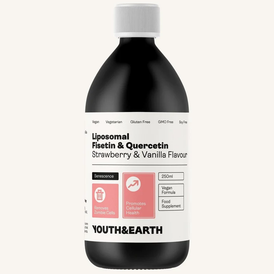 Produktansicht von Youth & Earth Liposomales Fisetin 150mg & Quercetin 50mg, Erdbeer- & Vanillegeschmack 250ml